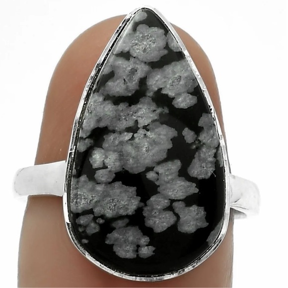 Snowflake obsidian silver rings size 7, 7 1/2 and 8 - Picture 6 of 10